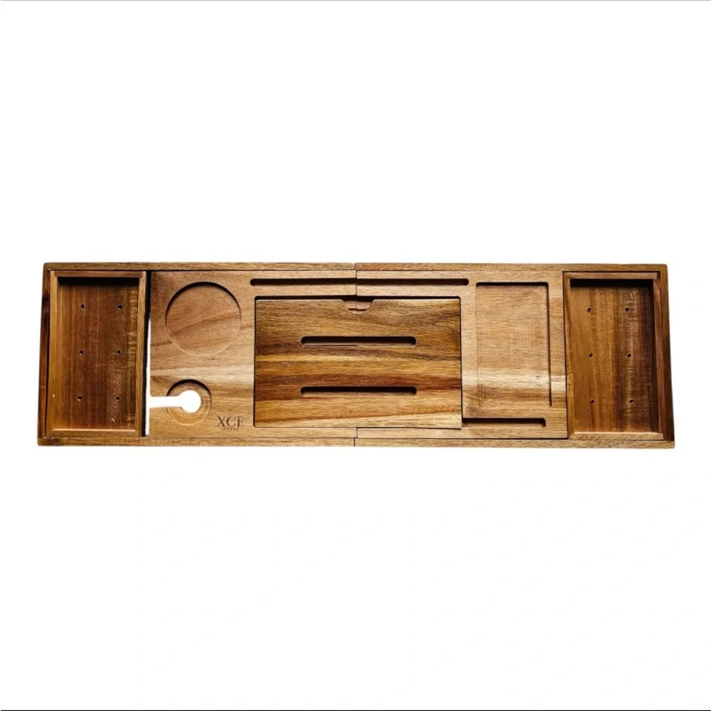 XCE Lifestyle Wooden Bath Caddy Tray with Expandable Design